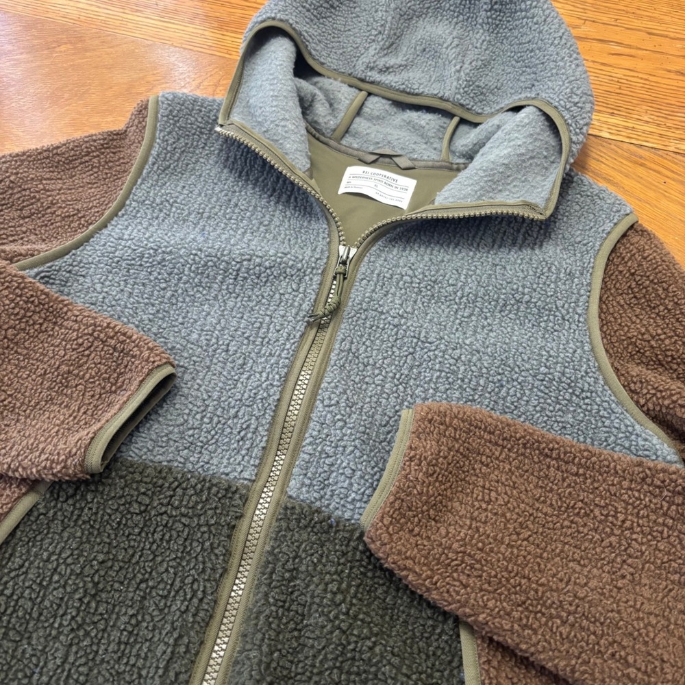 REI Co-op Sherpa Fleece Hoodie Mens XL Colorblock Full Zip Jacket